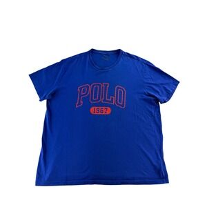 Polo Ralph Lauren Royal Blue Orange Graphic T Shirt Men Size‎ L 100% Cotton